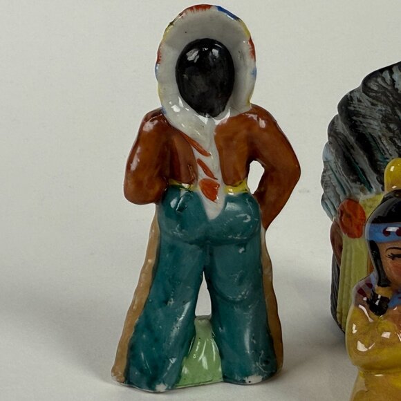 Vintage Native American Figurines Lot of 3 Hand Painted Ceramic Made in Japan So - Picture 7 of 8